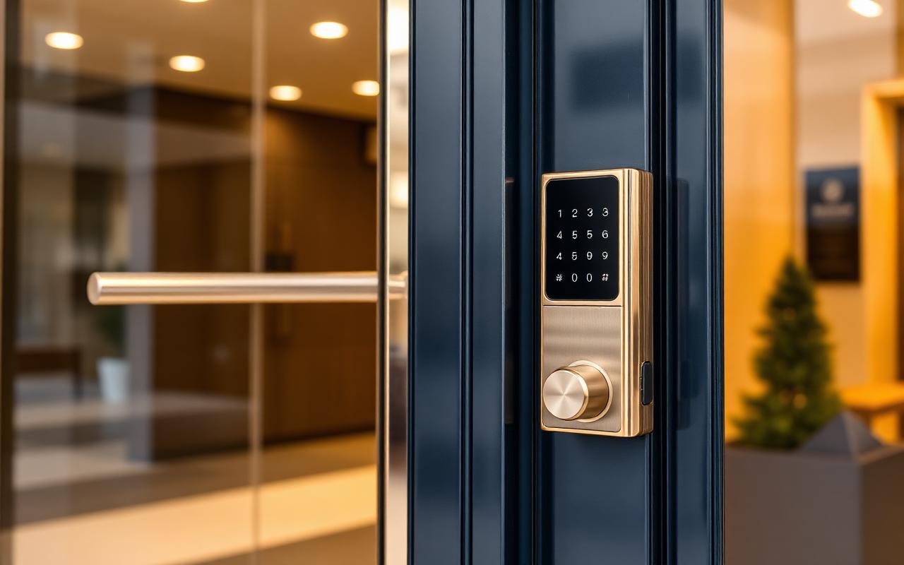 Commercial locksmith installing keypad access at an Creedmoor, NC business